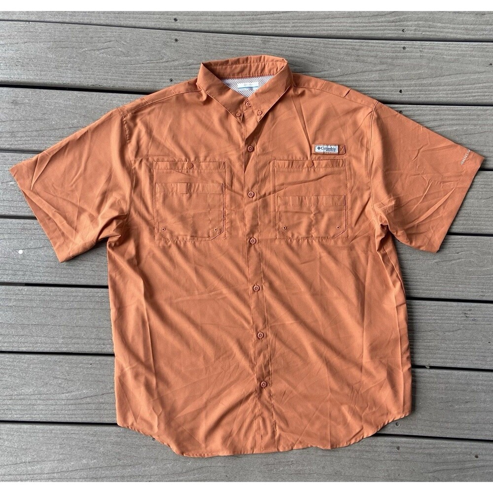 Columbia PFG Men’s XL Rust Orange Fishing Shirt Omni-Shade Vented Short Sleeve